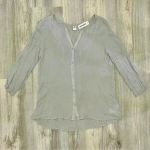 NWT Old Navy Sheer Gray Button Up Blouse Top 3/4 Sleeve V Neck Shirt Size S
